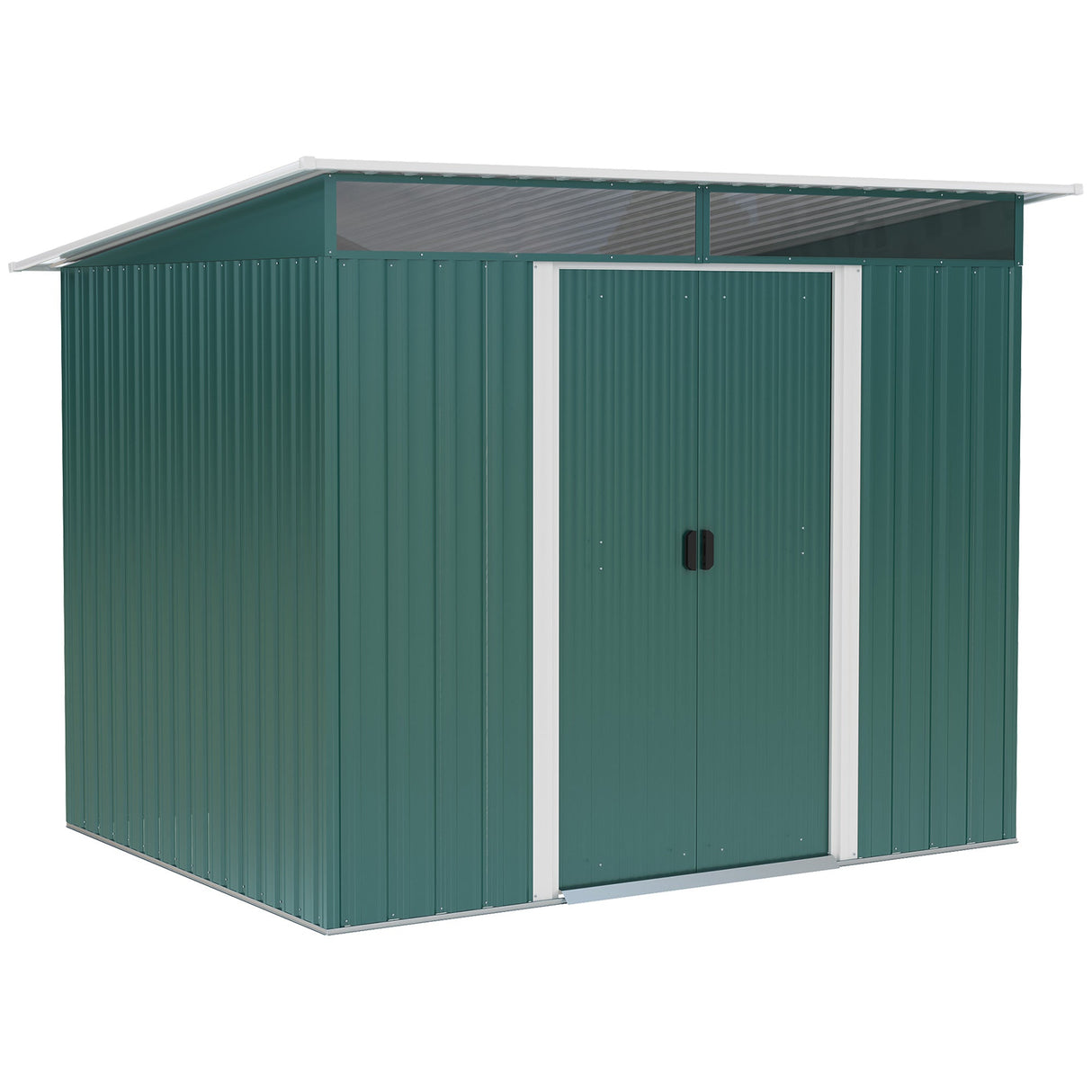 Metal Shed 8.5 x 6ft, Lightsky Panels Garden Storage Tool House Double Doors, Green
