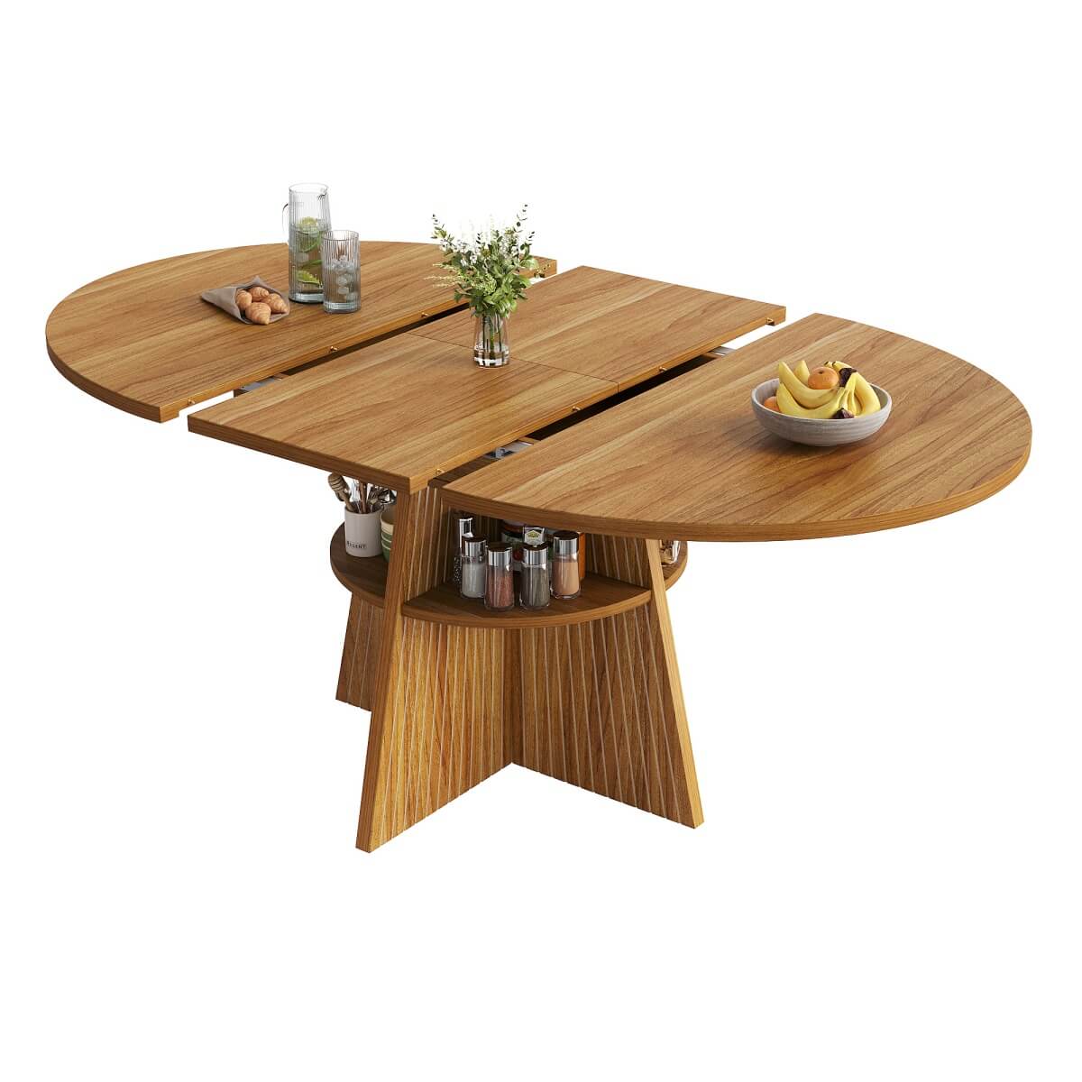 Extendable Round Dining Table 110–150cm - Dark Brown Kitchen Table Converts to Oval, Seats 8