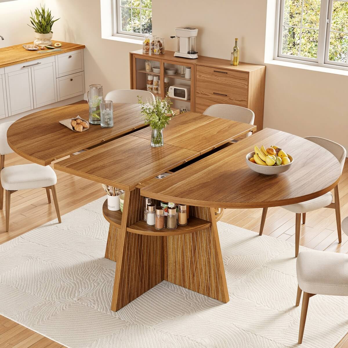 Extendable Round Dining Table 110–150cm - Dark Brown Kitchen Table Converts to Oval, Seats 8