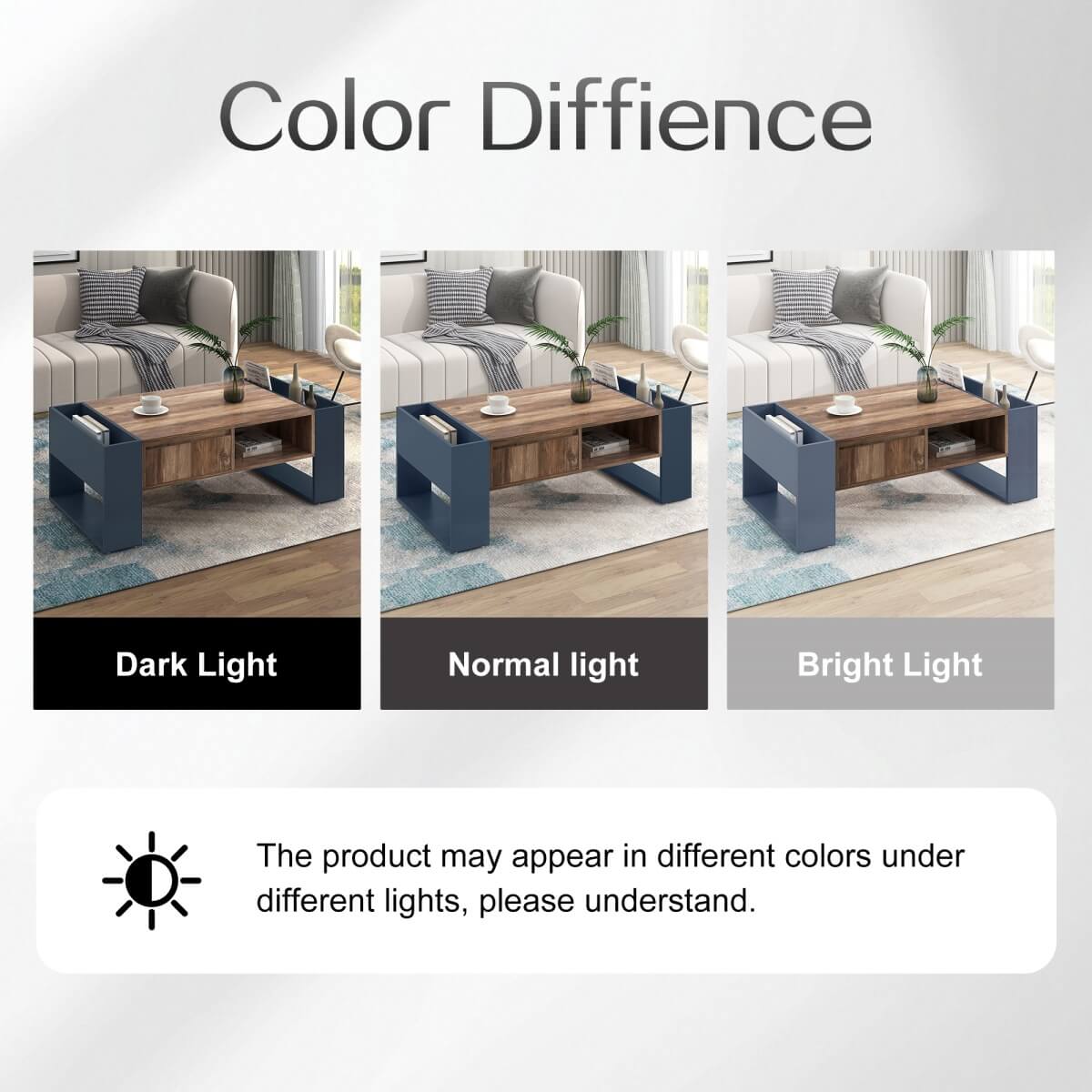 Wood Grain Coffee Table with Double-Sided Storage — Handleless Drawer & Open Compartments for Living Room or Office