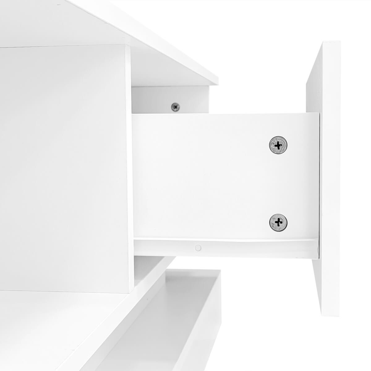 160cm High Gloss LED TV Stand - White TV Cabinet with 2 Drawers & Open Storage