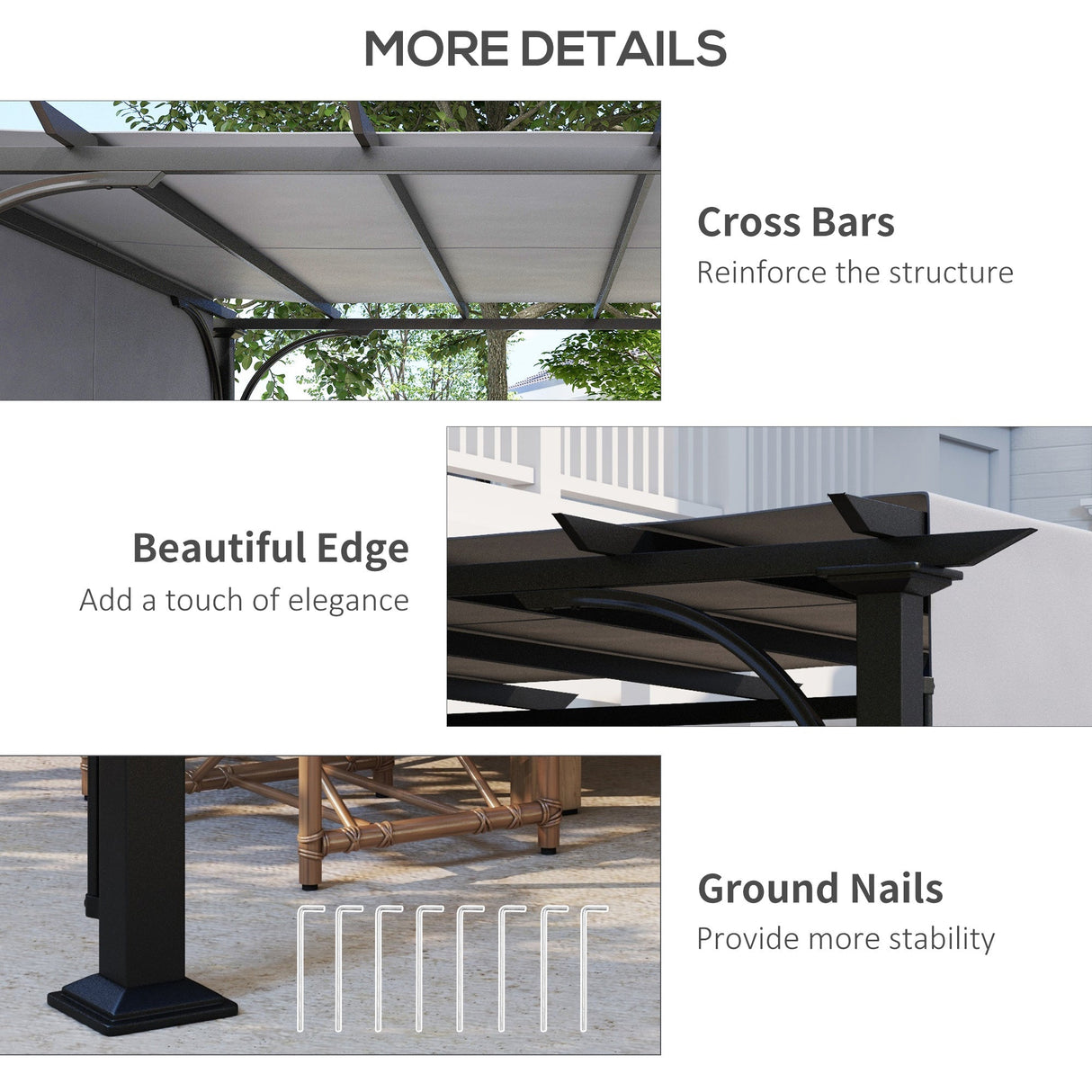 Outdoor Pergola 3 x 3m with Adjustable Canopy, Grey