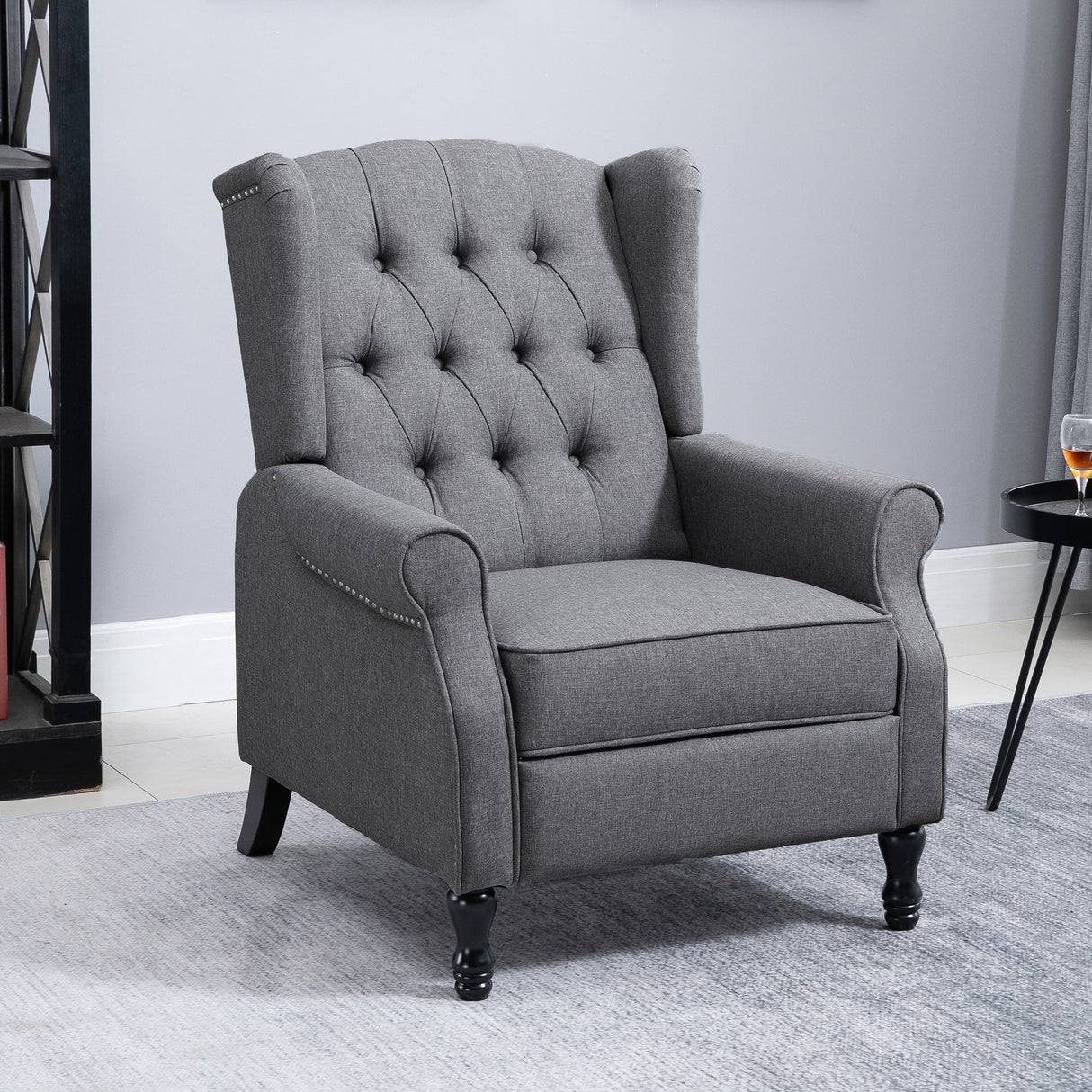 Recliner Armchair, Wingback with Footrest, Grey