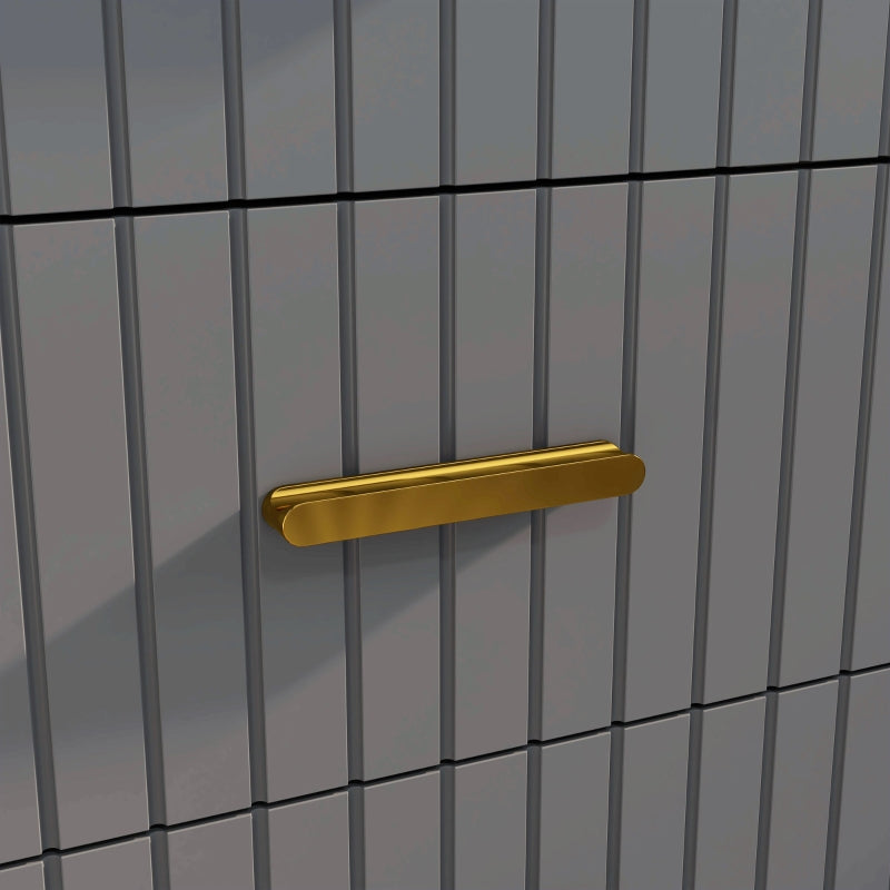 Three Drawer Dresser with Embossed Line - Grey/Gold Tone