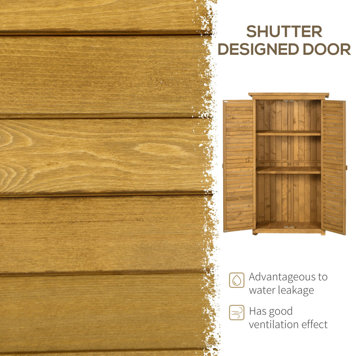 Wooden Garden Storage Shed, Compact Utility Sentry Unit, 3-Tier Shelves Tool Cabinet, Asphalt Roof