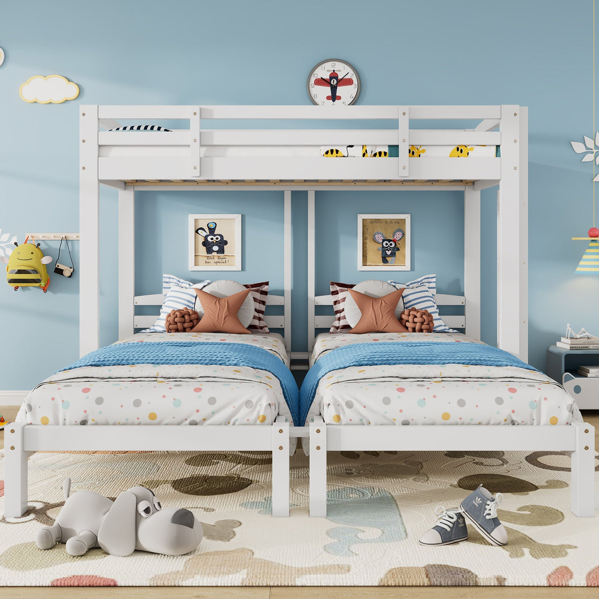 3ft Triple Sleeper Bunk Bed with Side Ladder ¨C White Wooden Bed for Kids & Teens