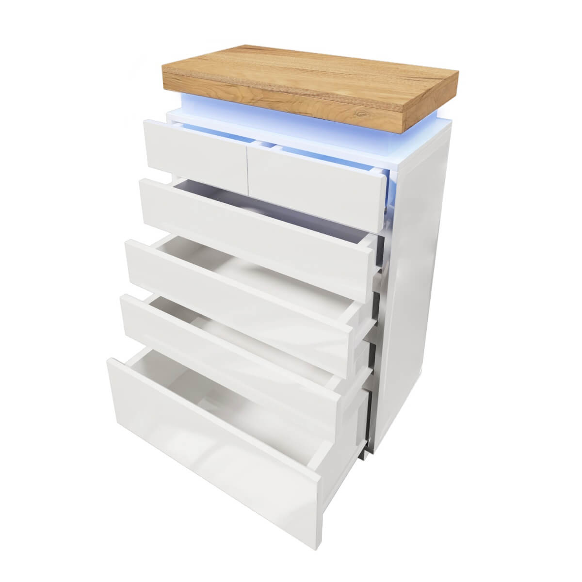 High Gloss Sideboard Cabinet with 6 Drawers - RGB LED Storage Chest of Drawers for Living Room & Bedroom, White