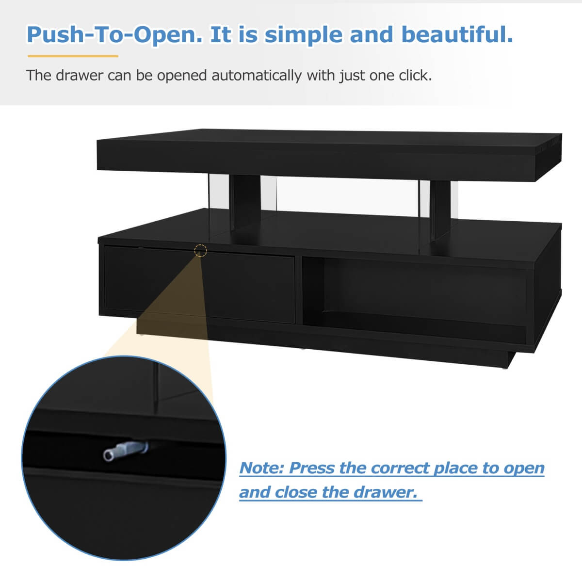 High Gloss Coffee Table with LED Lights - Modern Black Storage Centre Table