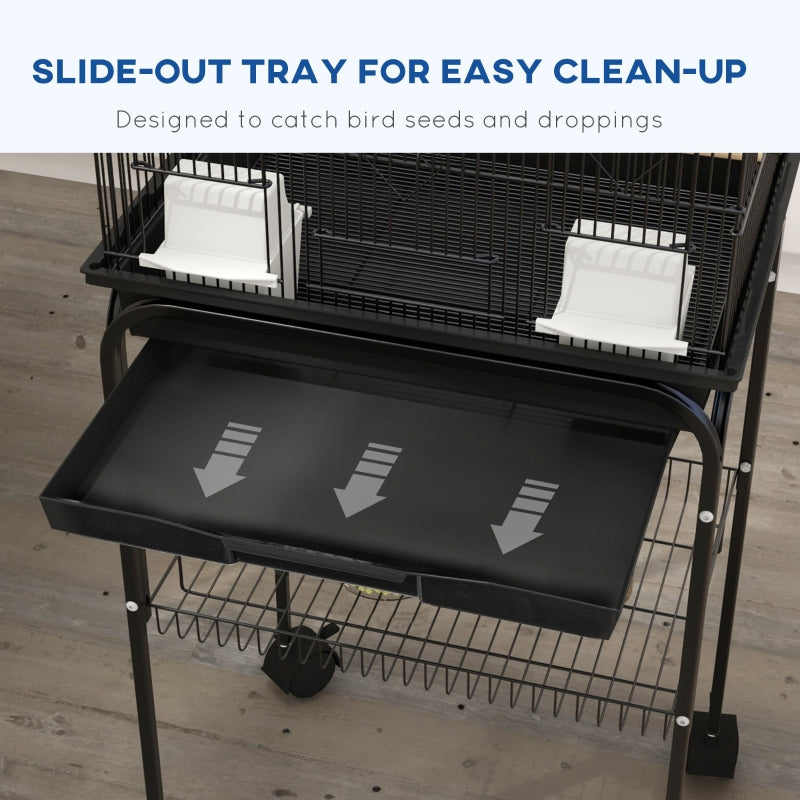 Metal Bird Cage with Plastic Swing, Perch, Food Container, Tray, Handle