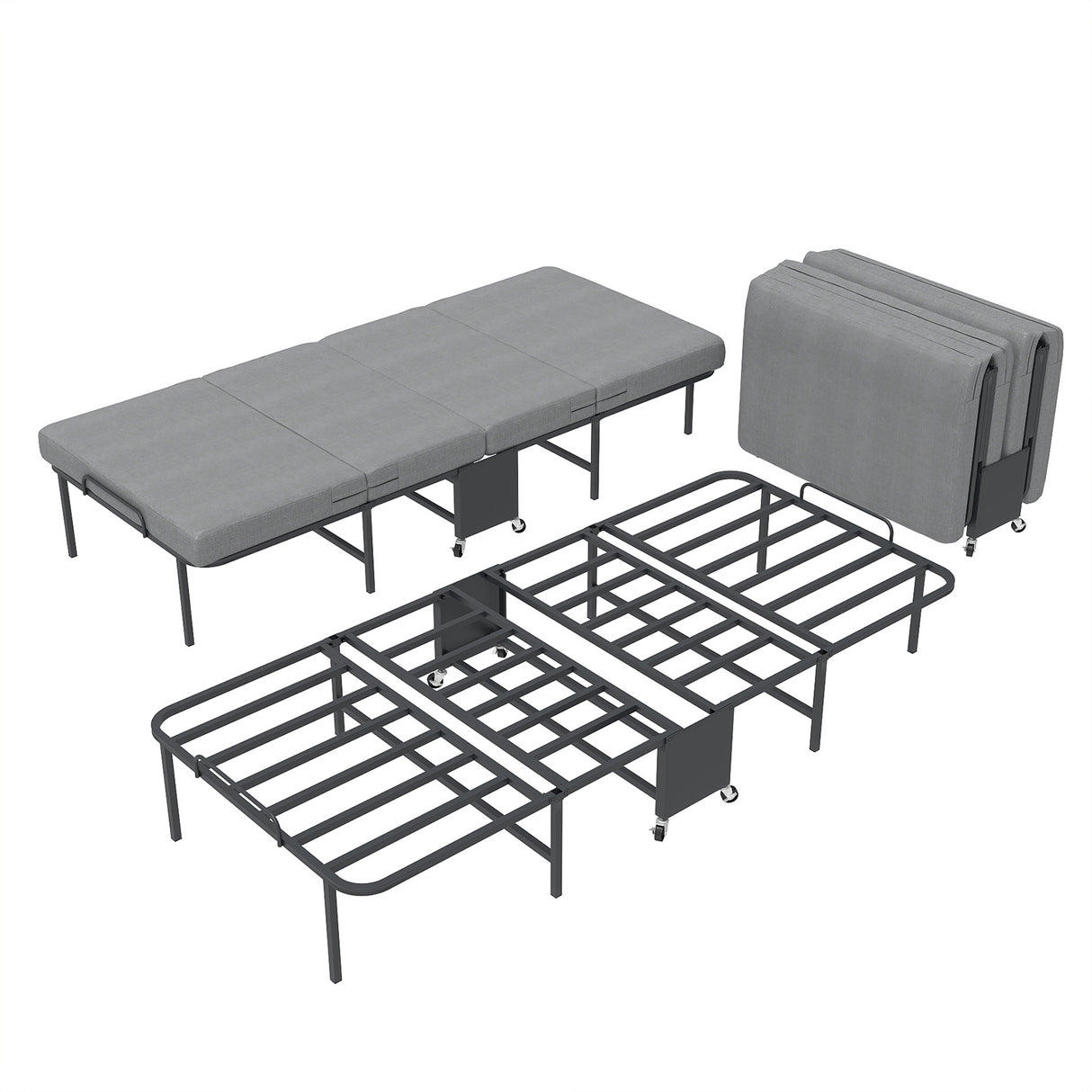 90cm190cm Folding Bed with 6cm Memory Foam Mattress, Adult Single Portable Bed on Wheels, 204kg Capacity, Space-Saving Guest Bed