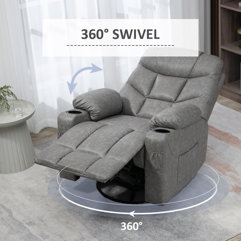 Recliner Armchair Thick Padded Faux Leather - Light Grey
