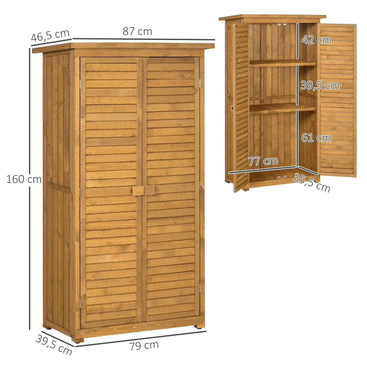 Wooden Garden Storage Shed, Compact Utility Sentry Unit, 3-Tier Shelves Tool Cabinet, Asphalt Roof