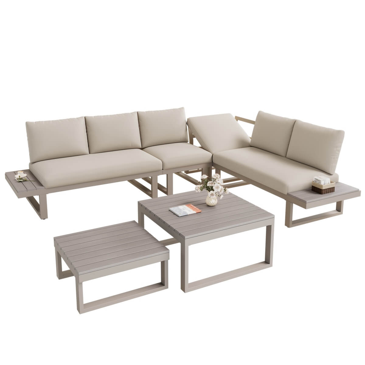 5–6 Seater Garden Lounge Set – 6-Piece Outdoor Patio Furniture with Adjustable Seating, Galvanised Iron Frame and 2 WPC Tables