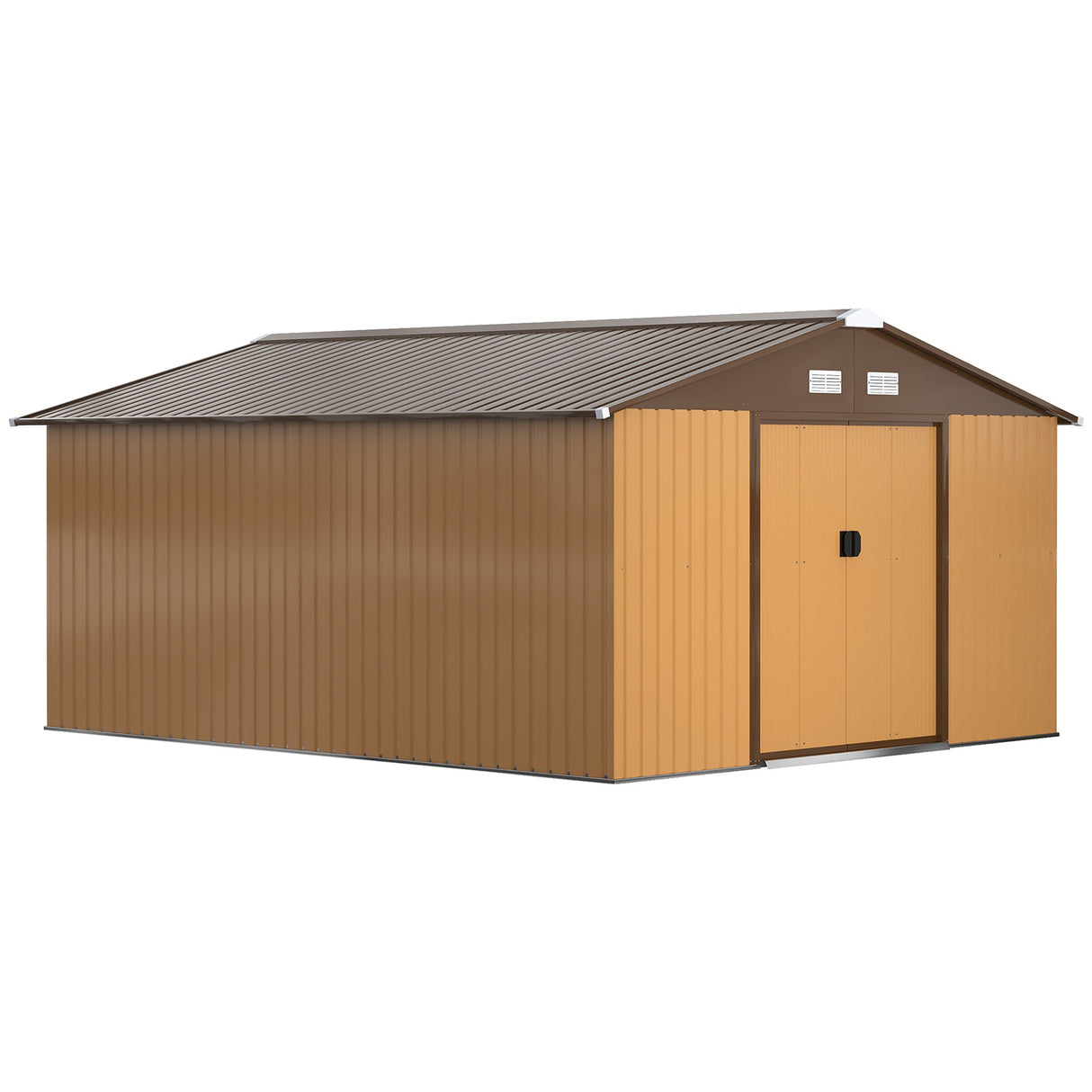 Metal Garden Shed, 13x11ft Outdoor Storage with Ventilation & Double Lockable Doors, Light Brown