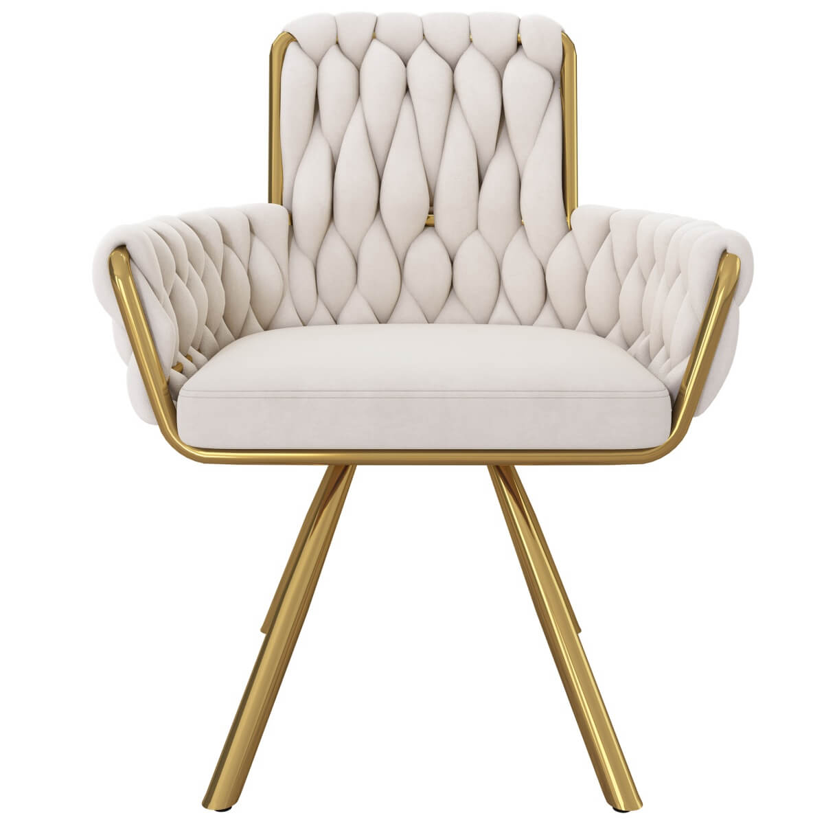 Velvet Swivel Dining Chair - Luxury Armchair, Beige