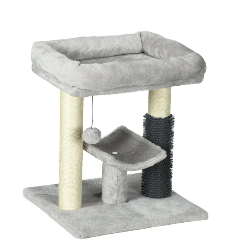 Cat Tree 48cm with Scratching Posts, Bed, Perch, Self Groomer, Toy - Grey