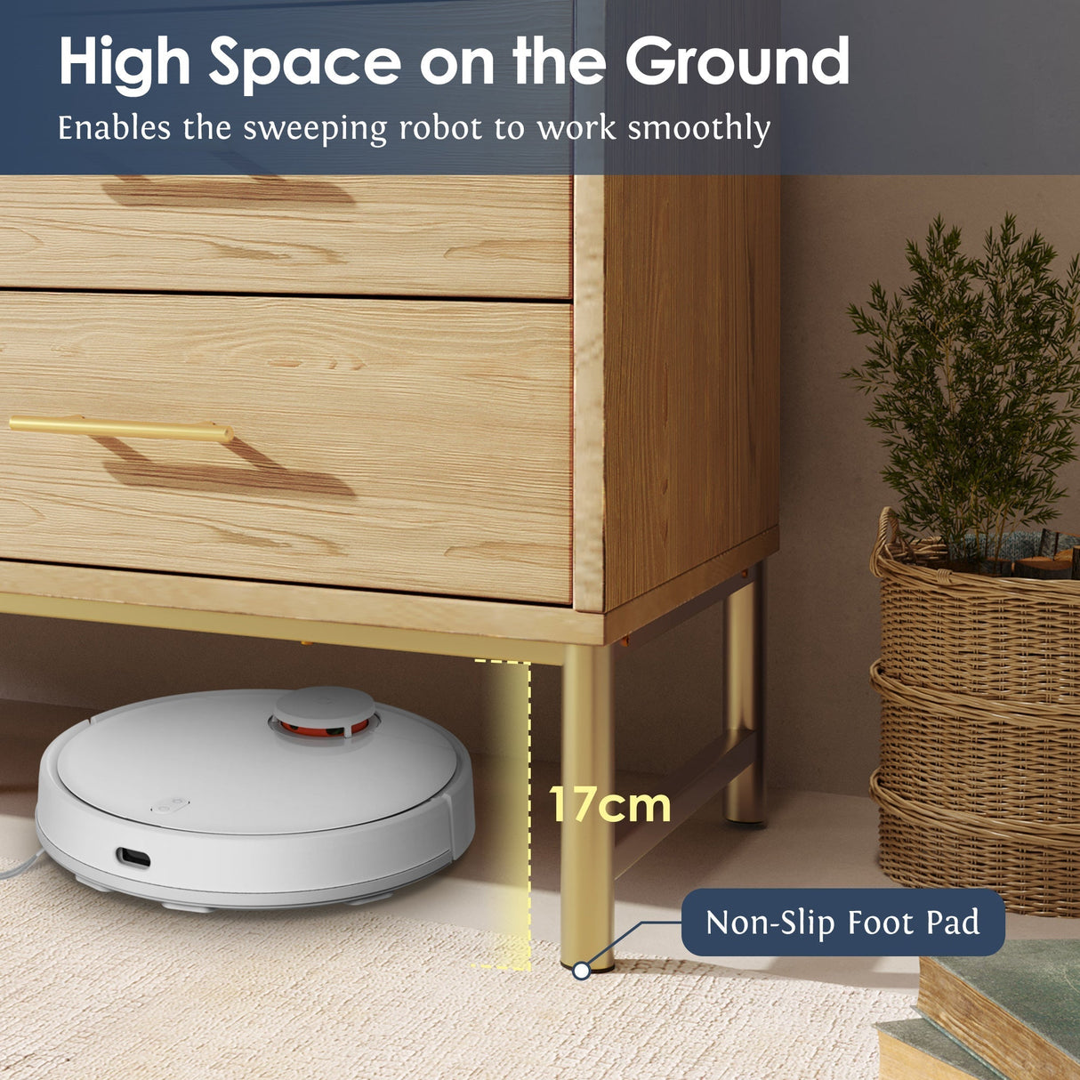 Rattan Sideboard Storage Cabinet with 6 Drawers, Cupboard Sideboards for Living Room, Bedroom, and Hallway, Metal Handles, Anti-Tip, 120 x 40 x 74 cm, Oak