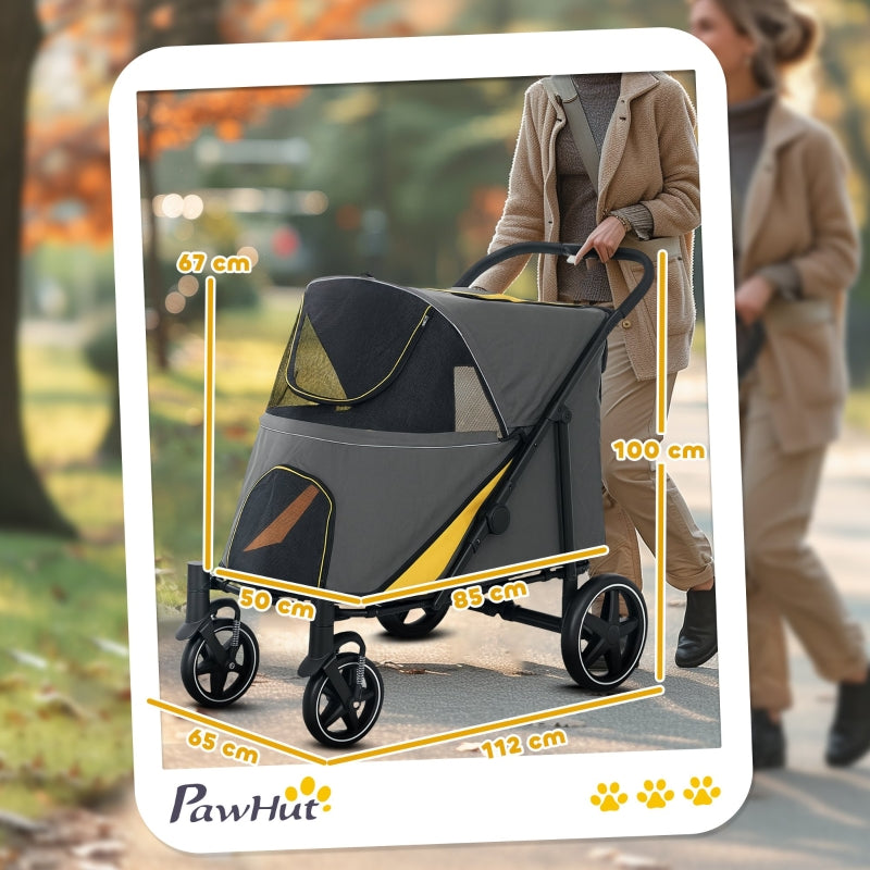Pet Stroller with Universal Front Wheels, Shock Absorber, One-Click Foldable, and Storage Bags