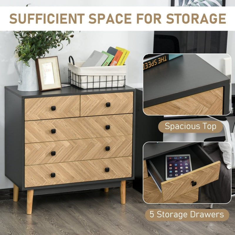 Chest of Drawers, 5-Drawer Storage Cabinet with Metal Handles