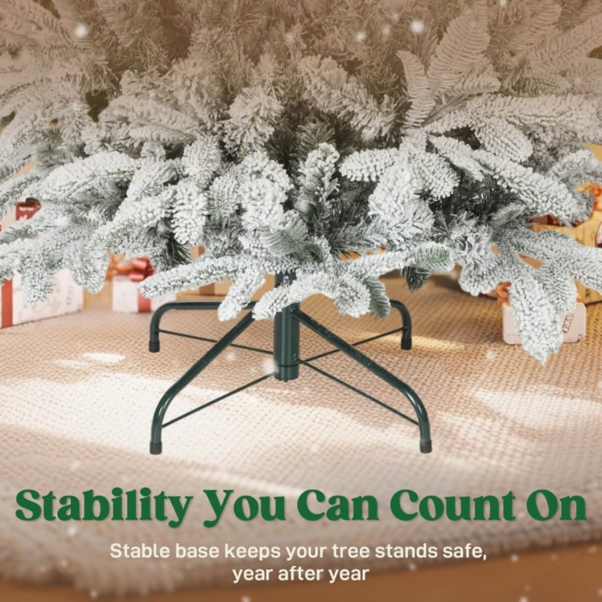 6FT Artificial Flocked Christmas Tree - Full PVC Branches, Hinged Design, Foldable Metal Stand, Easy Assembly