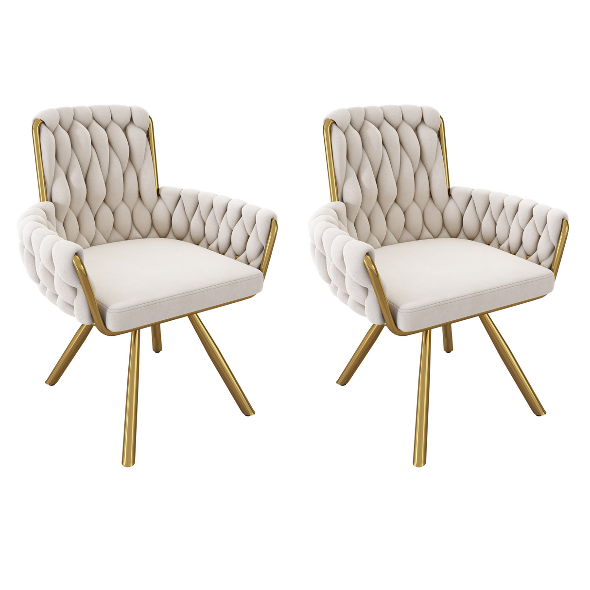 Set of 2 Velvet Swivel Dining Chairs ¨C Beige Armchairs with Metal Legs, Luxury Living & Bedroom Chairs
