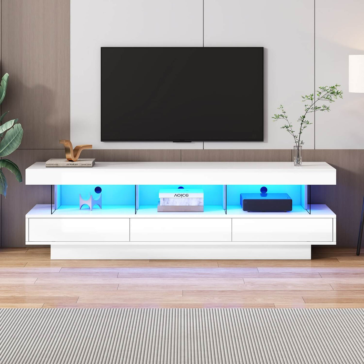 High Gloss LED TV Stand 160cm – 3 Drawers and 3 Open Storage Spaces, Living Room or Bedroom