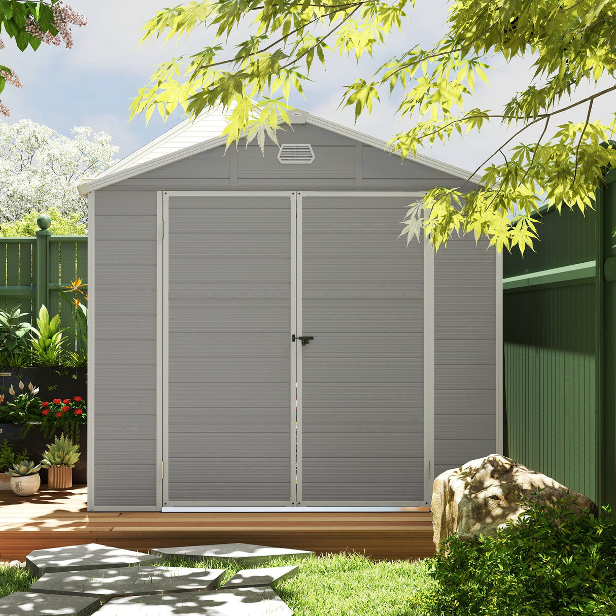 Aluminium Frame and Plastic Wall Shed, 7.9ft x 6.2ft with Foundation - Light Grey