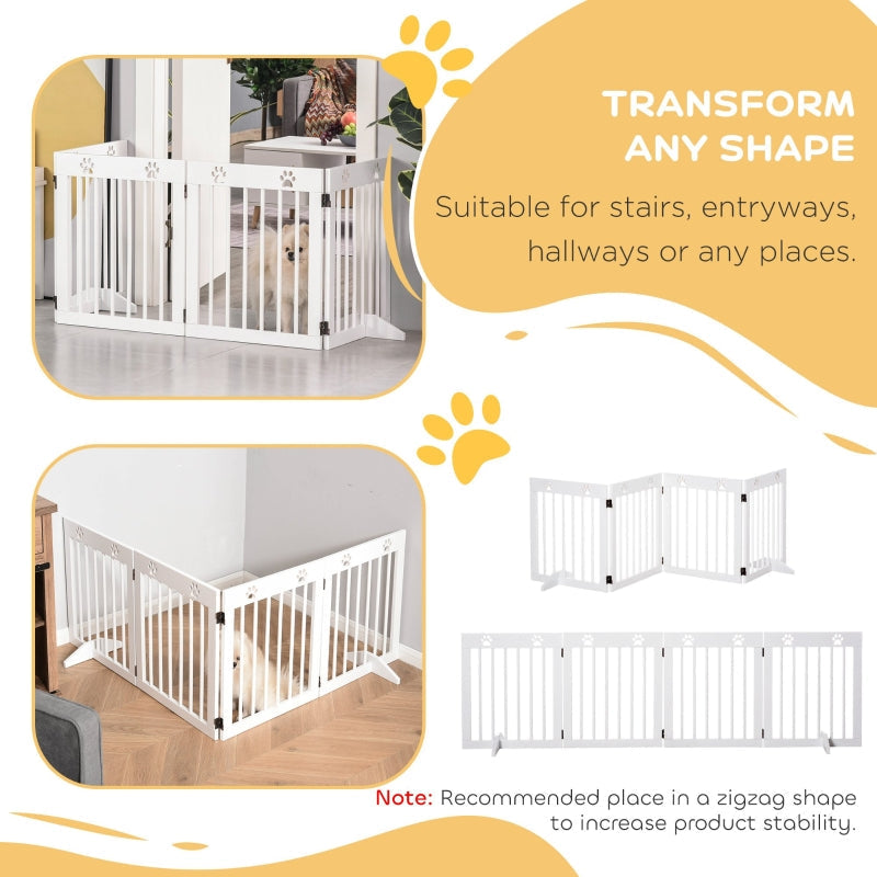 Freestanding Pet Gate Folding Safety Fence with Support Feet for Doorway Stairs, White