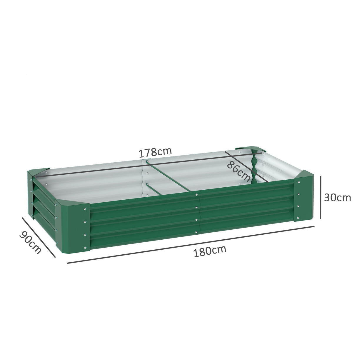 Open Planter, 180 x 90cm Galvanised Steel - Green