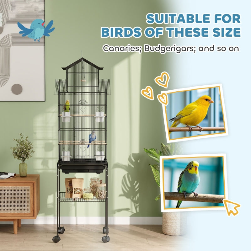 Metal Bird Cage with Plastic Swing, Perch, Food Container, Tray, Handle