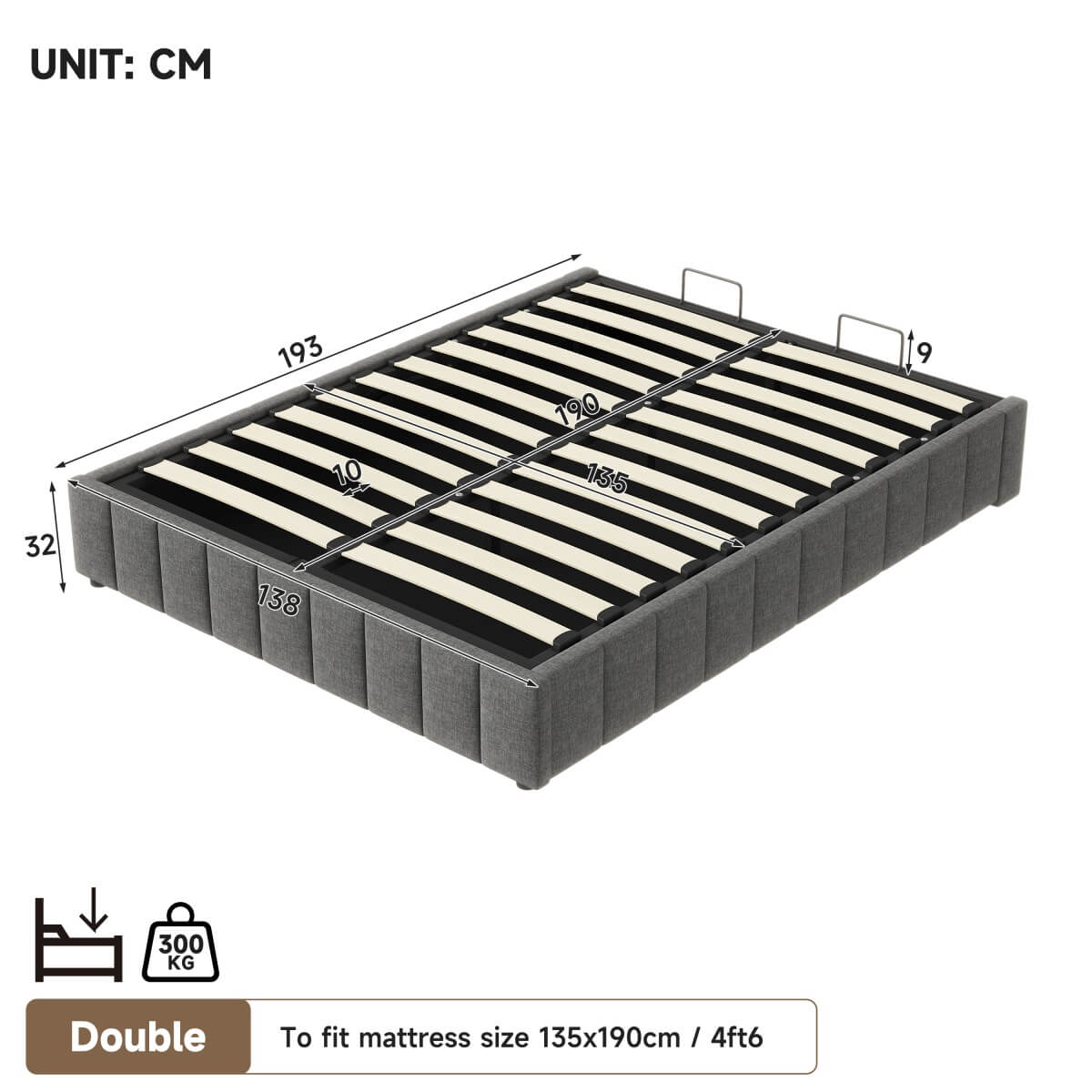 4ft6 Double Ottoman Storage Bed Frame Grey Linen – Hydraulic Lift Up Bed Base with Metal Frame