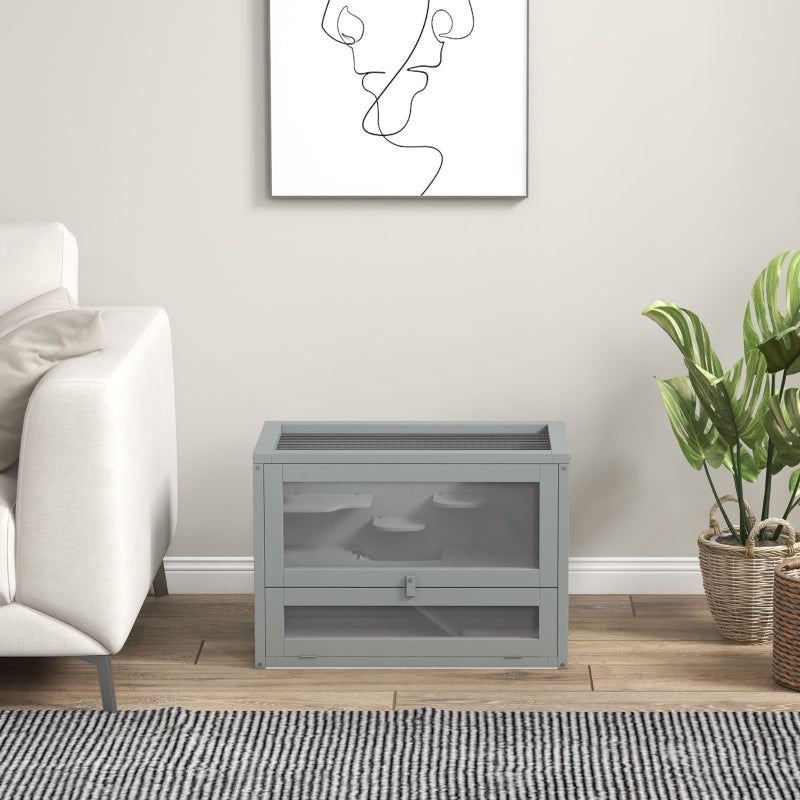 Wooden Hamster Cage, Exercise Play House, Grey