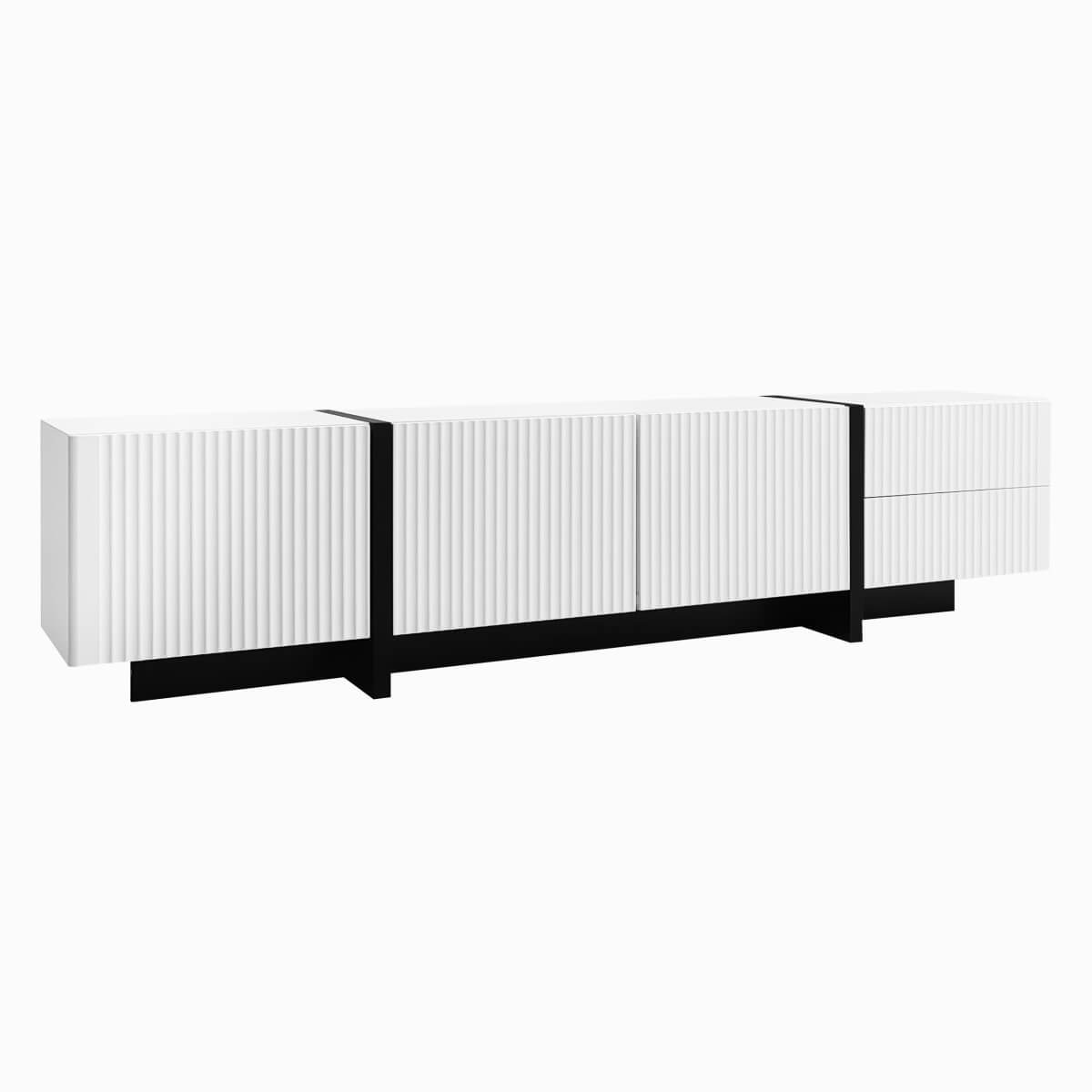 Modern Black and White TV Unit – 190cm TV Stand with 3 Doors and 2 Drawers