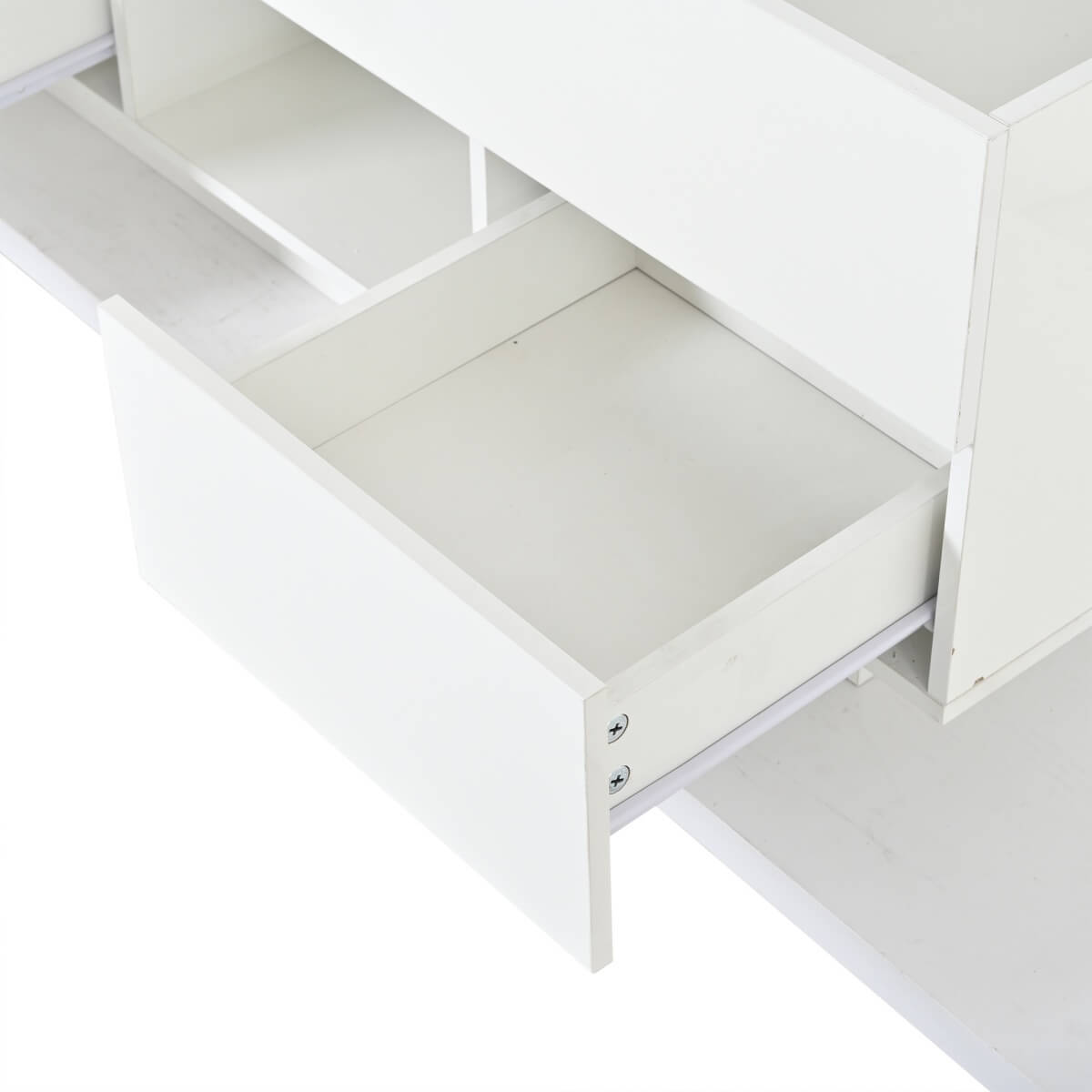 Lift-Top Coffee Table with LED Lights - High Gloss Centre Table with 2 Drawers & Hidden Storage for Living Room