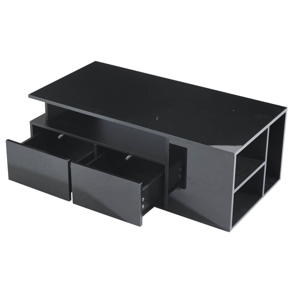 High Gloss Black Coffee Table with LED Lights — Storage Centre Table with 2 Drawers