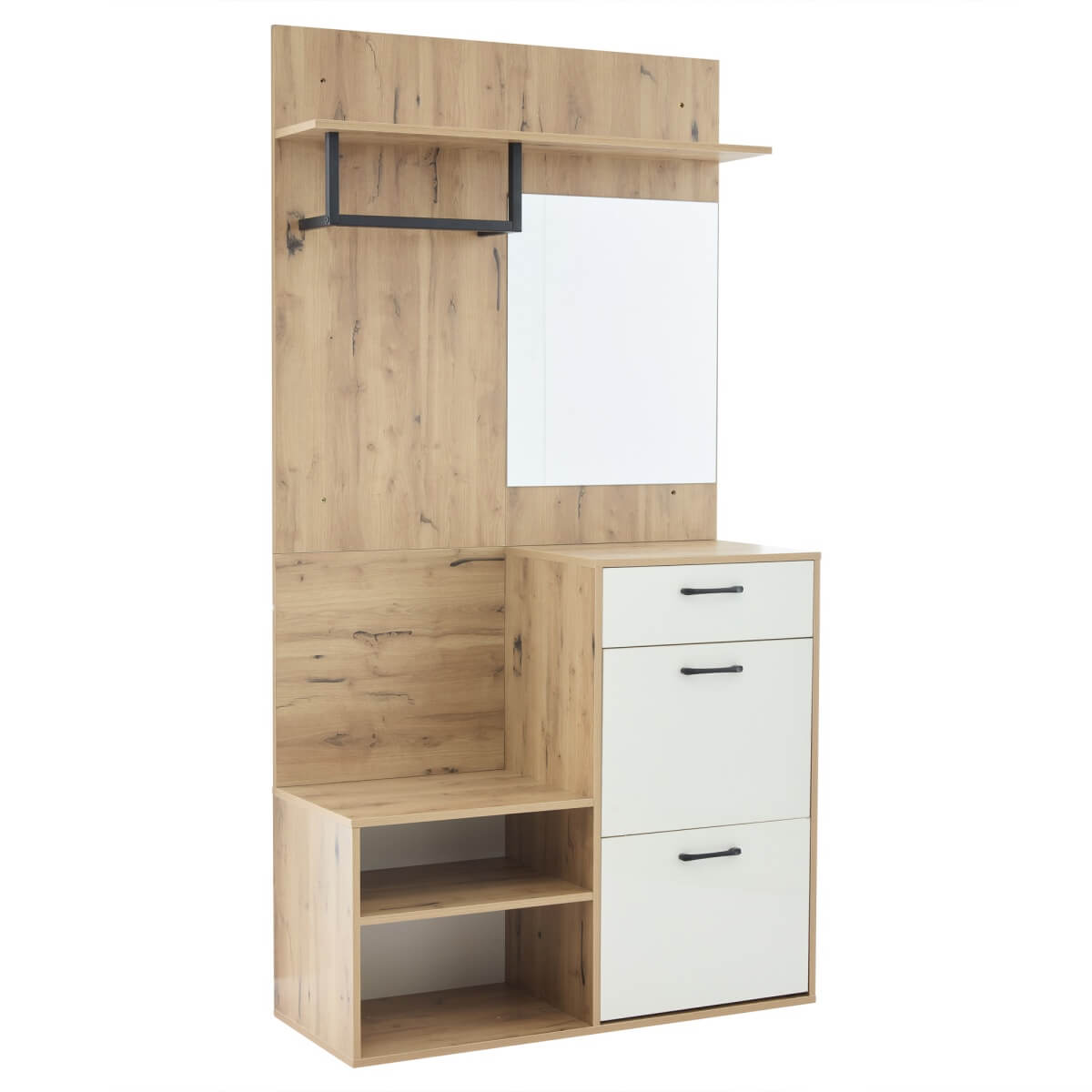 7-in-1 Hallway Storage Unit with Mirror — Coat Rack, Shoe Bench & Cabinet, High Gloss Hall Tree