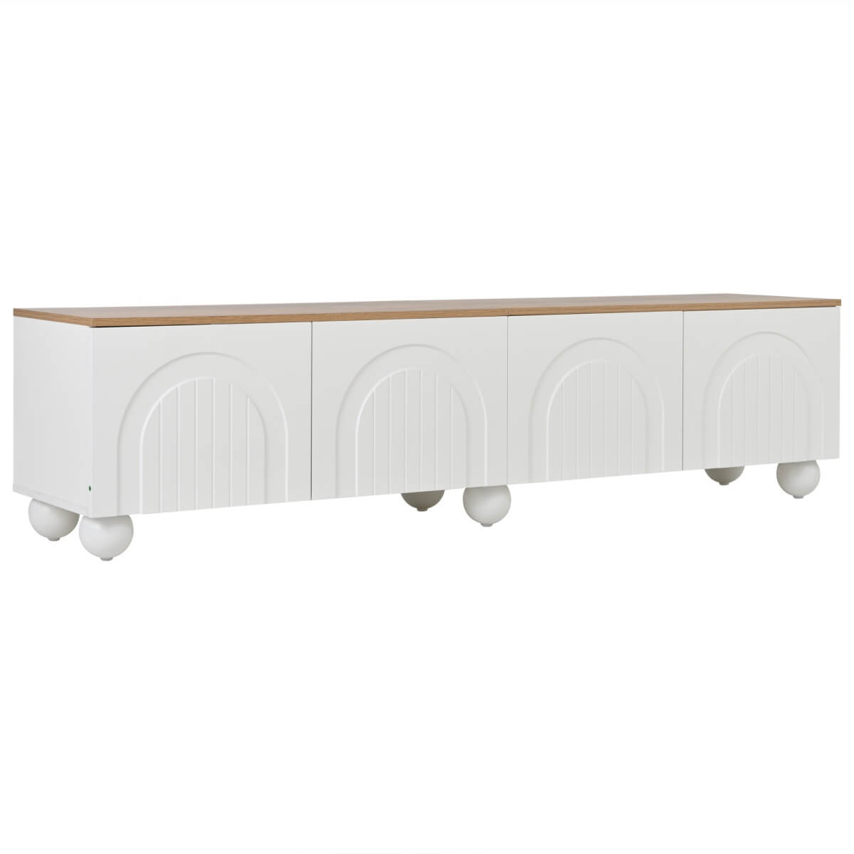 180cm TV Unit for TVs up to 75 Inch - White and Wood Effect TV Stand with 4 Storage Compartments and 6 Metal Legs
