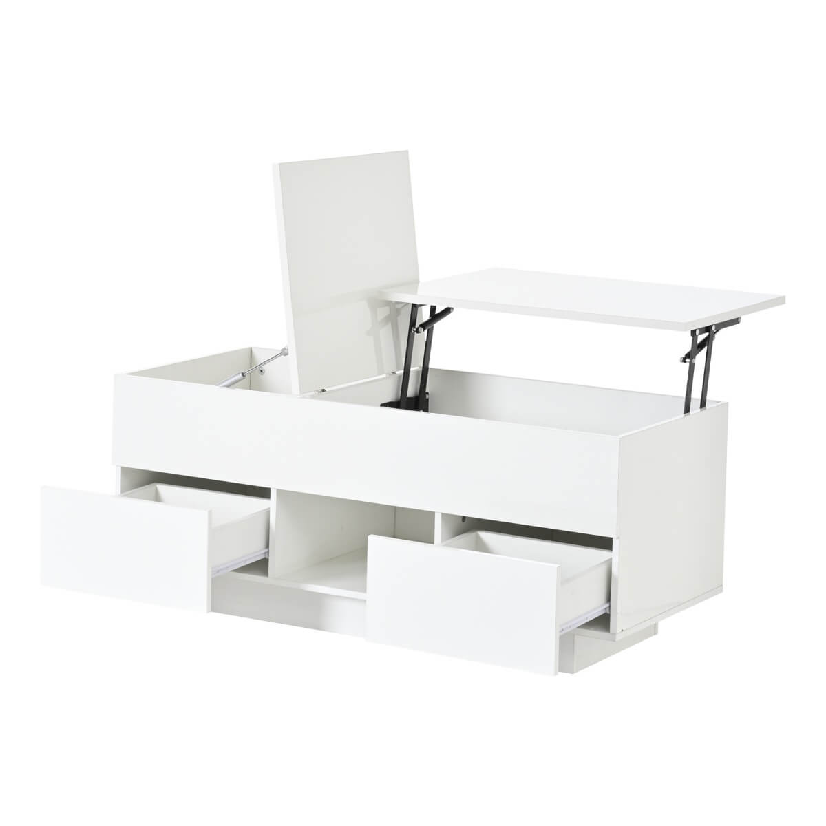 Lift-Top Coffee Table with LED Lights - High Gloss Centre Table with 2 Drawers & Hidden Storage for Living Room