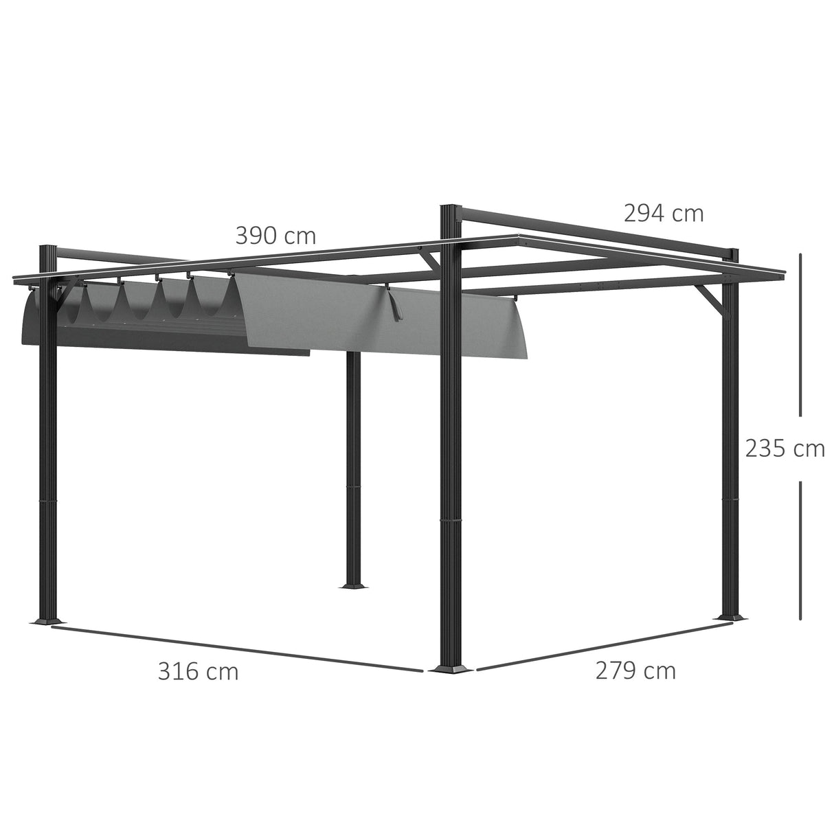 3 x 4m Retractable Pergola Garden Gazebo, Dark Grey Aluminium Frame