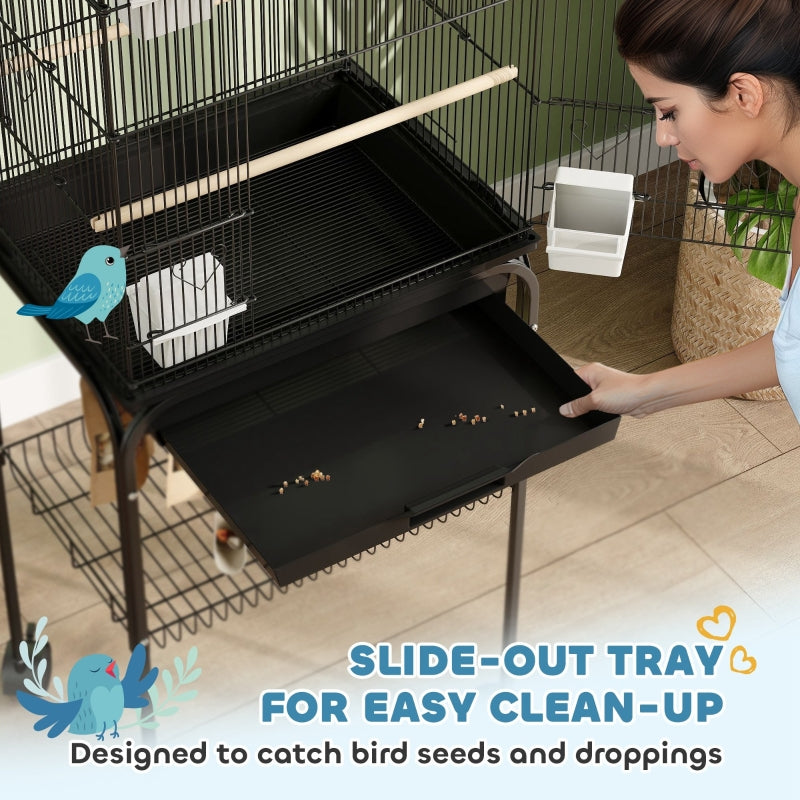 Metal Bird Cage with Plastic Swing, Perch, Food Container, Tray, Handle