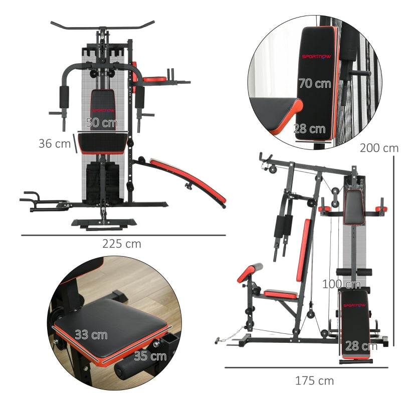 SPORTNOW Multi Gym Workout Station, 65kg Weight Stack, Sit Up Bench, Push Up Stand, Dip Station
