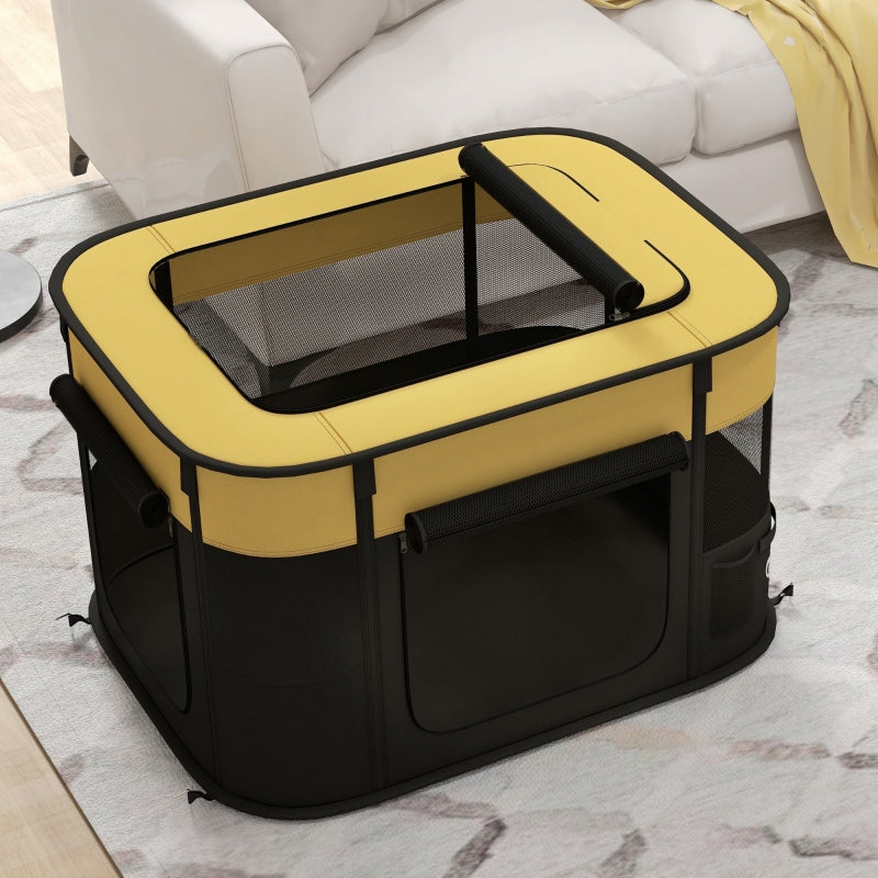 Foldable Dog Pen, Portable Pet Playpen with Ground Stakes - Yellow