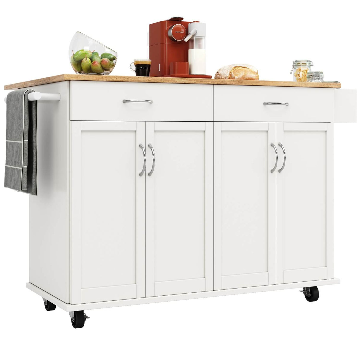 Kitchen Island Trolley with Storage — Rolling Cabinet with Drawers, Adjustable Shelf & Spice Rack - Abrihome UK