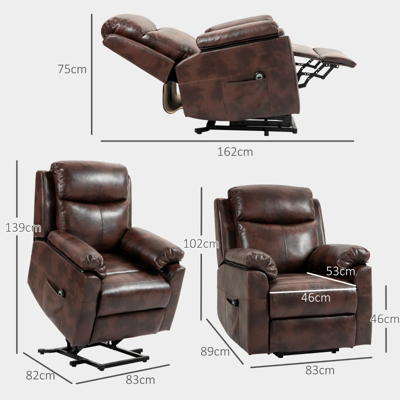 Faux Leather Electric Recliner Chair, 70?? Riser, Dark Brown