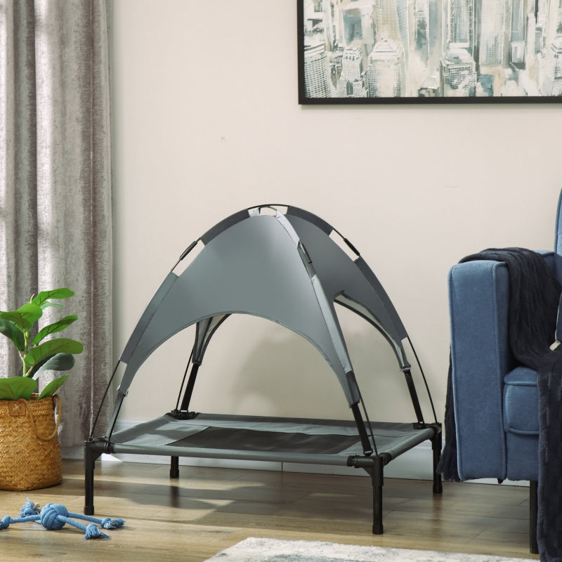 Raised Dog Bed Waterproof Elevated Pet Cot UV Protection Canopy, Grey