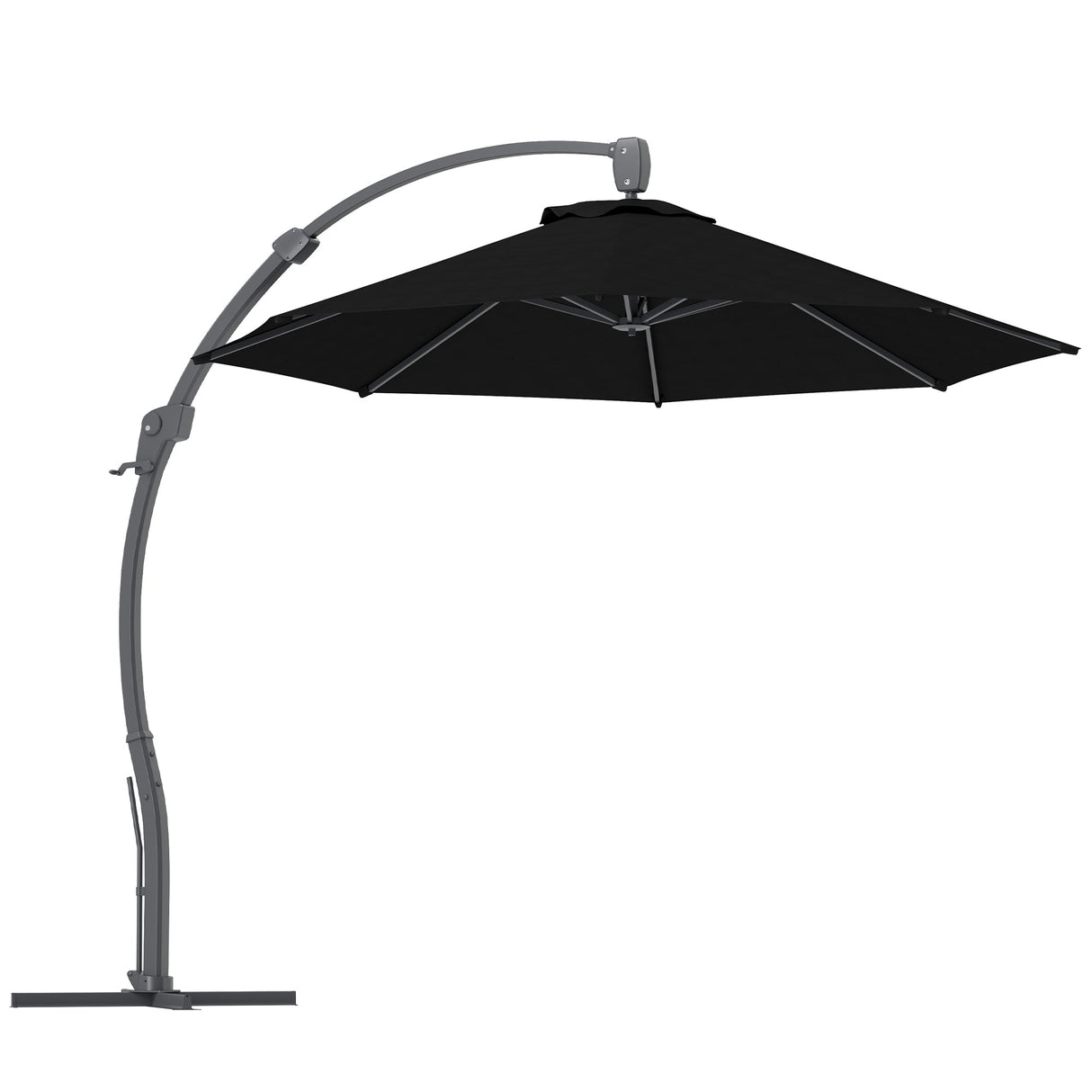 Garden Cantilever Parasol, 3m Round Overhanging Umbrella with Crank Handle, Black