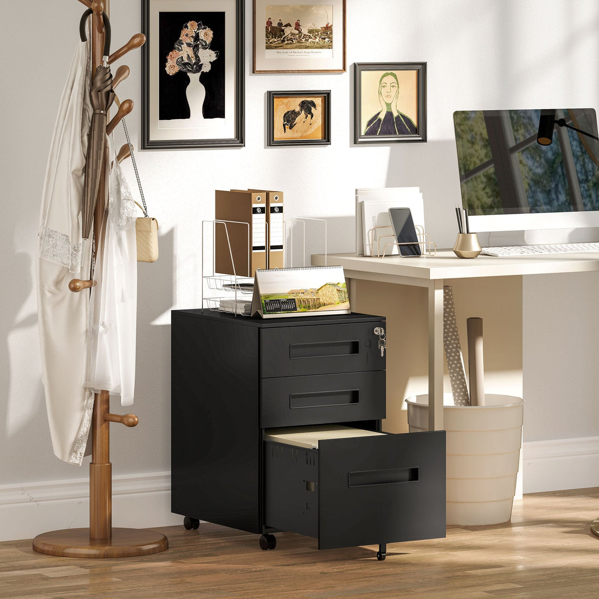 Vinsetto Three-Drawer Filing Cabinet - Steel, Black