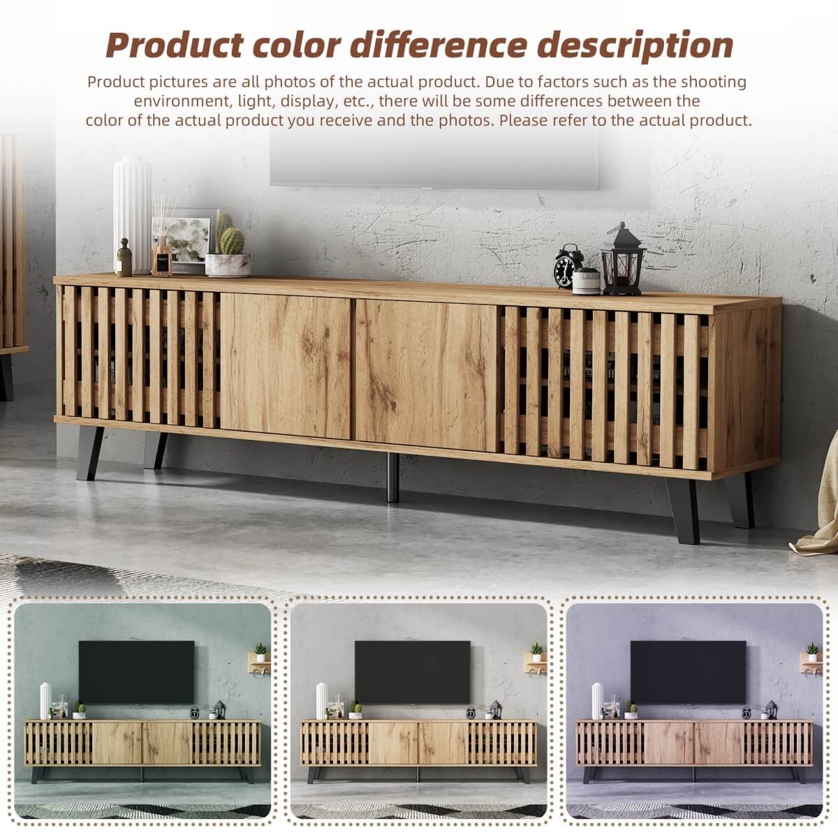 Modern Vintage TV Stand with 4 Doors – Wooden TV Cabinet Storage Sideboard for Up to 70 Inch TV