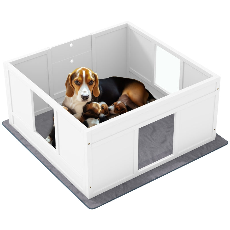 Whelping Box for Dogs, Whelping Pad Adjustable Entrance Non-slip Foot Pads, 100 x 96cm