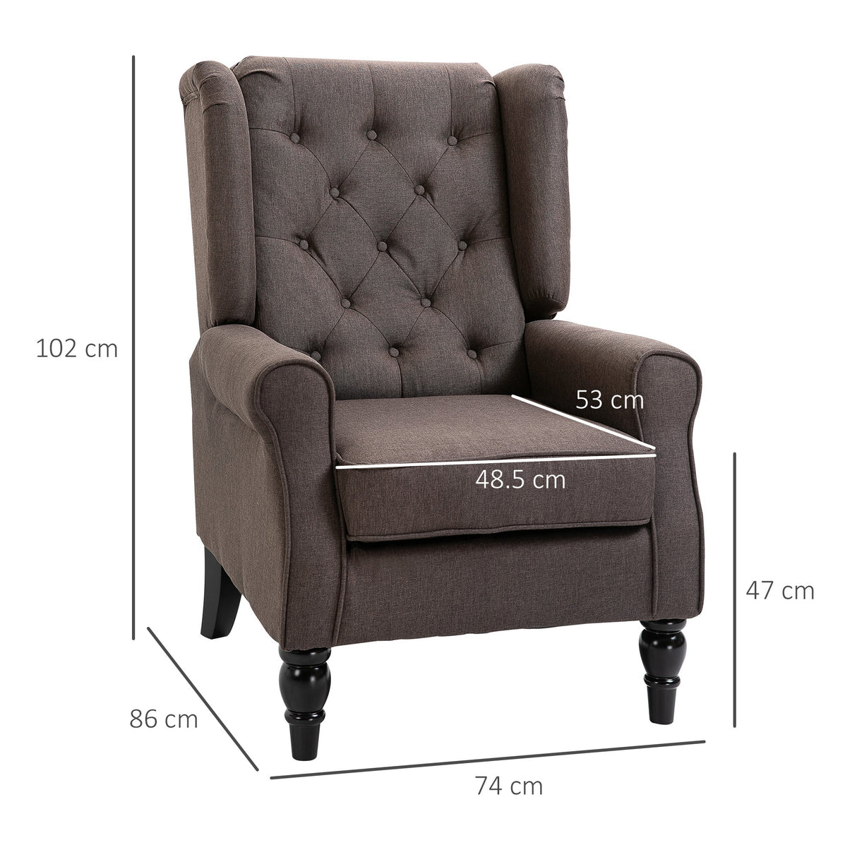 Wingback Accent Chair, Upholstered Button Tufted Occasional Chair, Brown